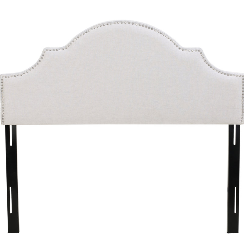Full And Queen Sized Headboard - Classy Silhouette, Nailhead Stud Detail, Adjustable Feet, Inviting & Charming Arched , Height, Cozy Fabric, Grey Shade