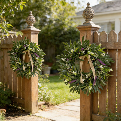 2Pack Rustic Farmhouse Artificial Wreath - Olive Branch & Lavender Design for Year-Round Display