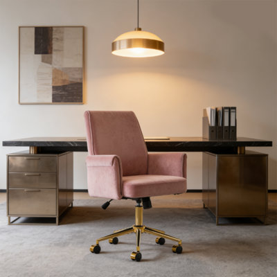 Fauteuil de bureau en velours, fauteuil de bureau pivotant à haut dossier de 20 pouces avec hauteur et inclinaison réglables, fauteuil de jeu ergonomique pour bureau à domicile, chambre à coucher, coiffeuse - rose