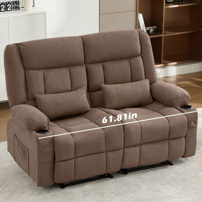 Causeuse inclinable manuelle avec porte-gobelets et conception ergonomique, Tissu brun, Brun