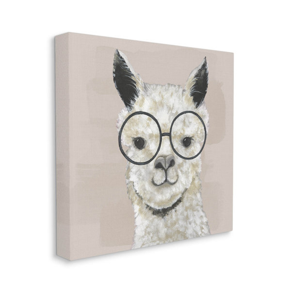 Stupell Industries Happy Alpaca Glasses Portrait On Canvas by Tava