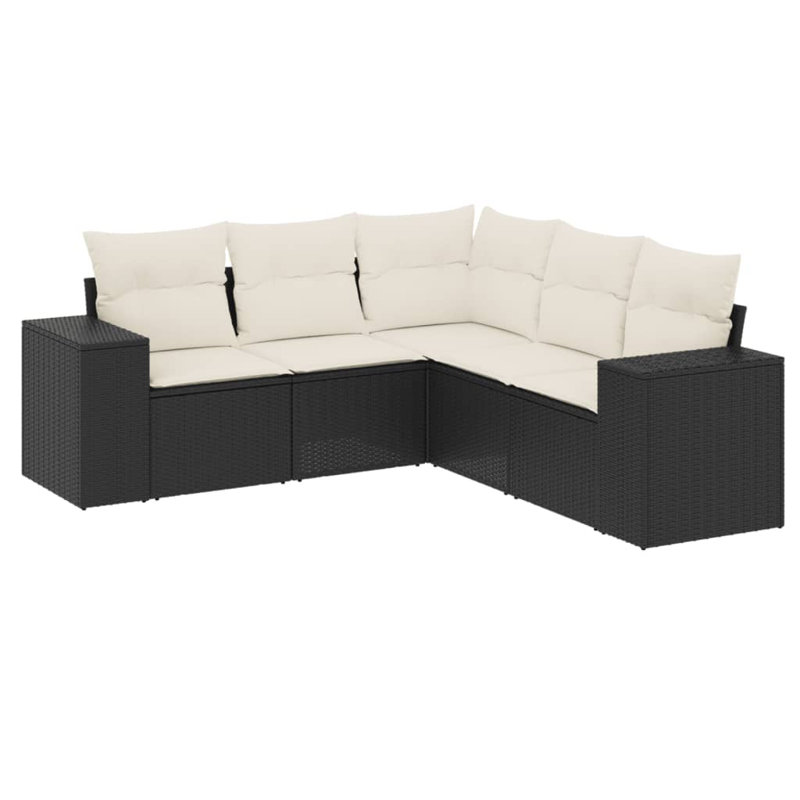 Vidaxl Garden Sofa Set Black, Cream White Poly Rattan, Powder-Coated Steel
