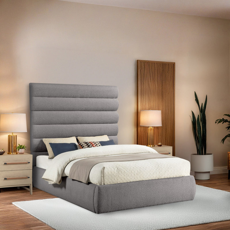 Lit en tissu Adam Boucle, Tissu frisé taupe, Grand