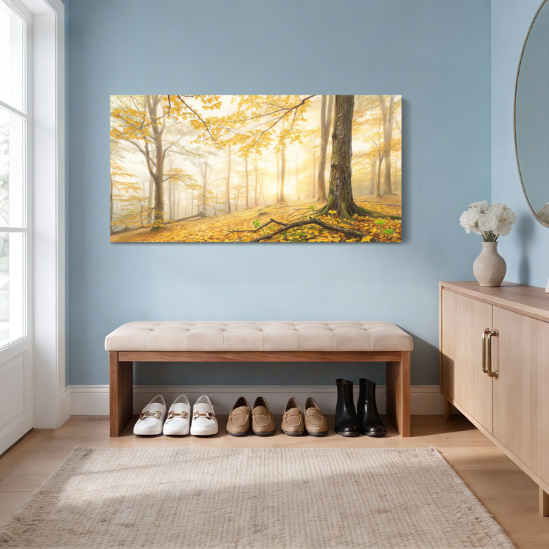 Ensemble de 1 tableau sur toile tendue représentant un paysage de forêt d'automne, 3216