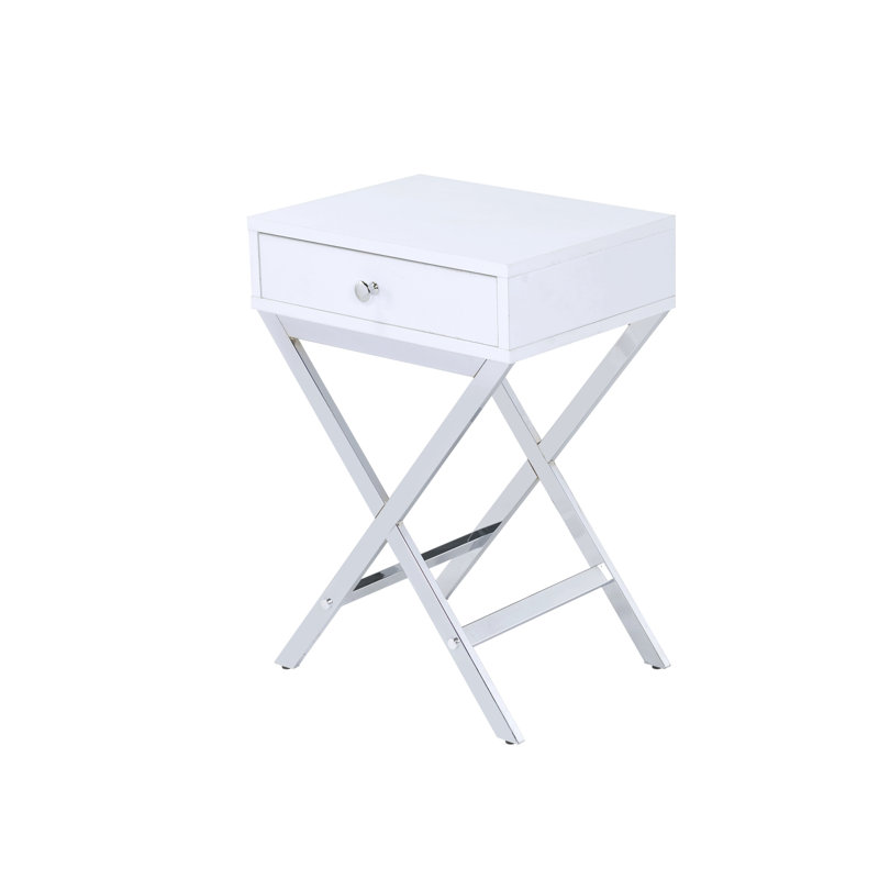 Table d'appoint Coleen, Argent argent, Blanc