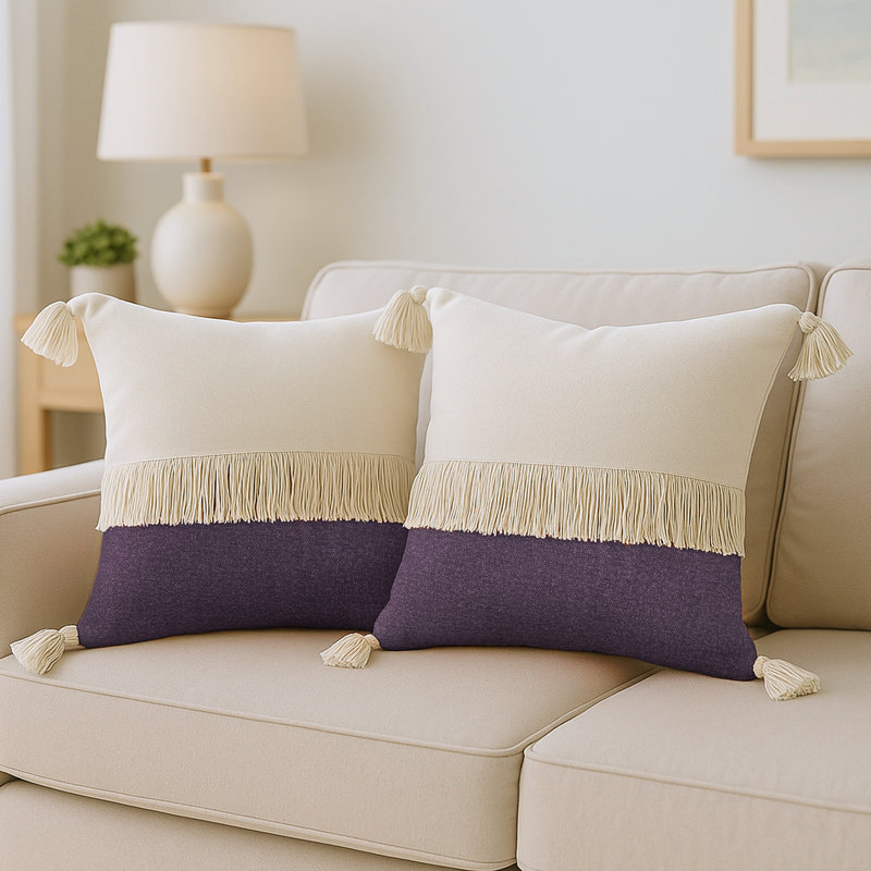 Ensemble de 2 coussins en coton Tassels, Mauve