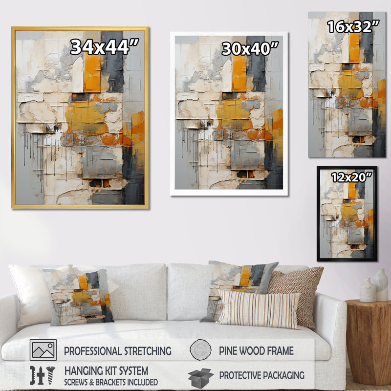 Abstract Assemblage I - Collages abstraits, reproductions encadrées, Encadrement doré, H 32 po x l 16 po x P 1 po