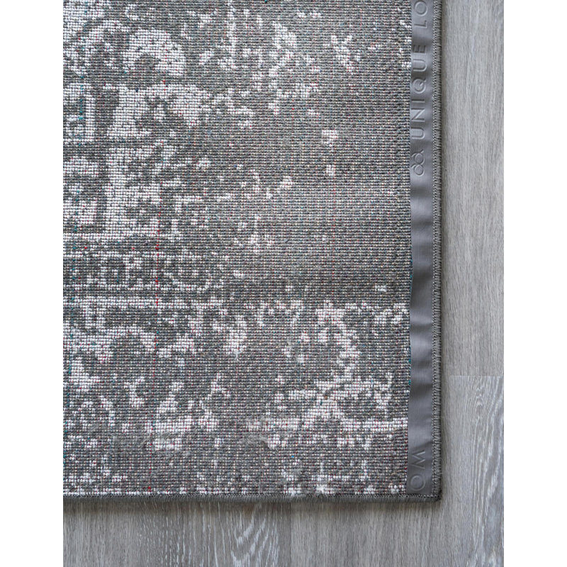 Tapis oriental gris foncé Edelie, Carré 7 pi 10 po