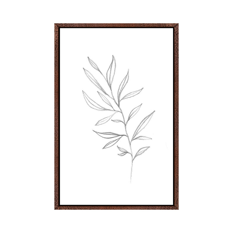 Line Art Plant - Print on Canvas, Classic Brown Wood Framed, 66.04cm H x 45.72cm W x 3.81cm D