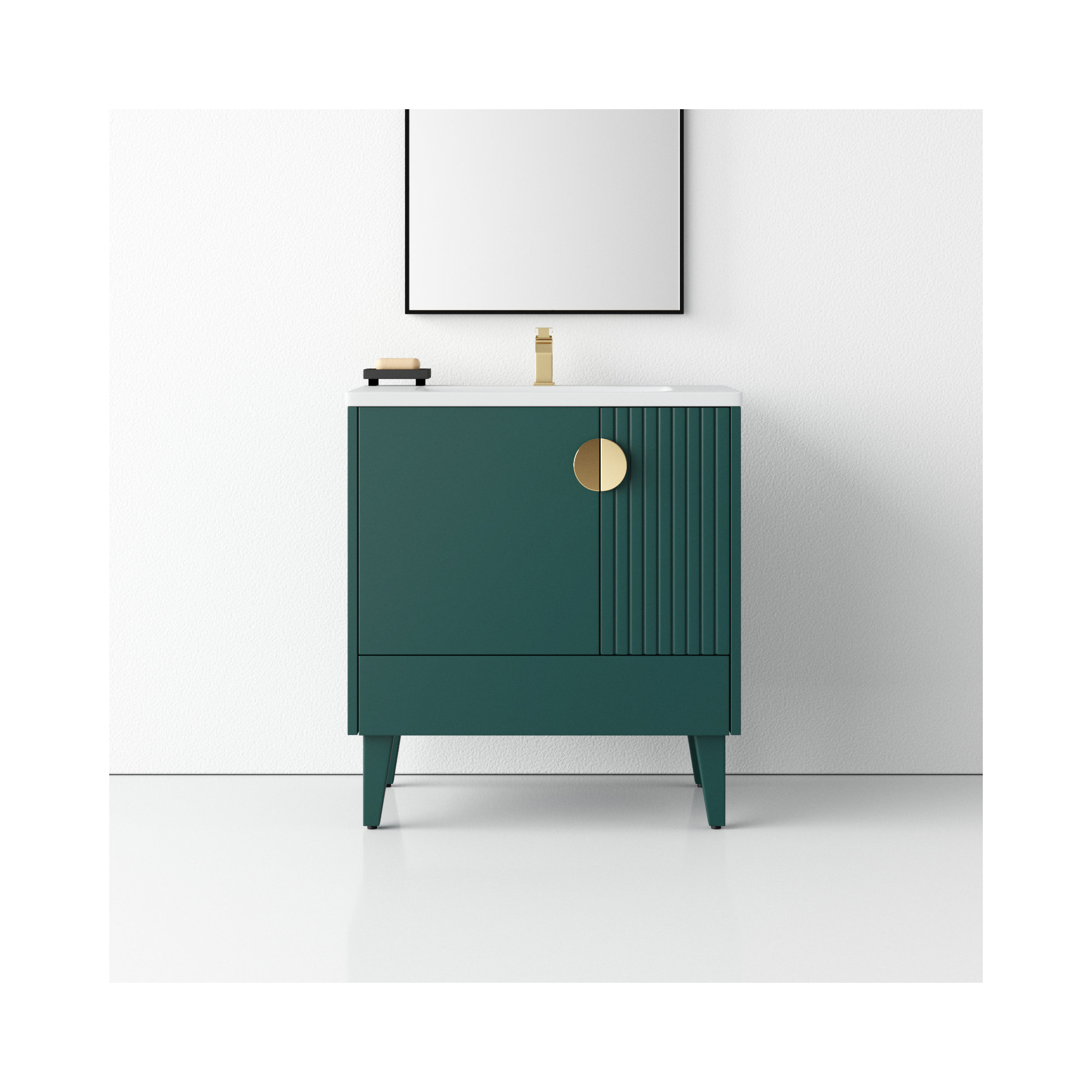 Saimah 30'' Single Bathroom Vanity, Green, Satin Brass