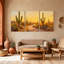 «Cactus Desert Landscape with Cactus and Sunset», ensemble de 3 impressions sur toile-720132337