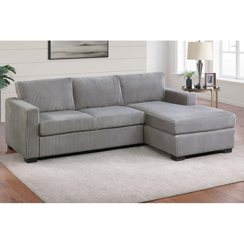 Honey 2-Piece Sectional Sofa, Light Gray Wide-Welt Corduroy