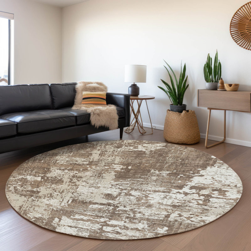 Premium Machine Washable Mayfield AMF1008 Abstract Rug, Round 8'