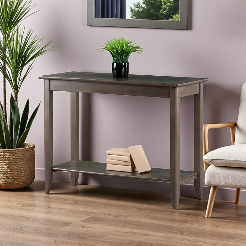 Marley Brown Finish Console Hall Table With Lower Shelf, 29.85" H X 39.74" W X 16.06" D
