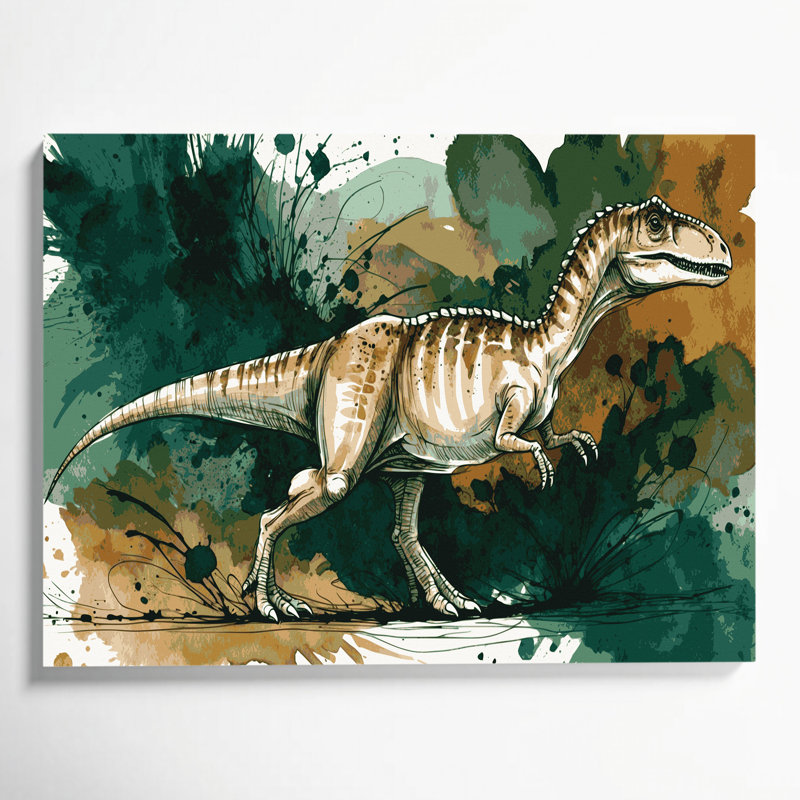 «Dinosaur Compsognathus», art mural sur toile verte, H 8 po x l 10 po