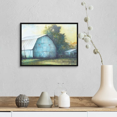 Grange bleue rustique par échelle blanche-reproduction d’art sur toile