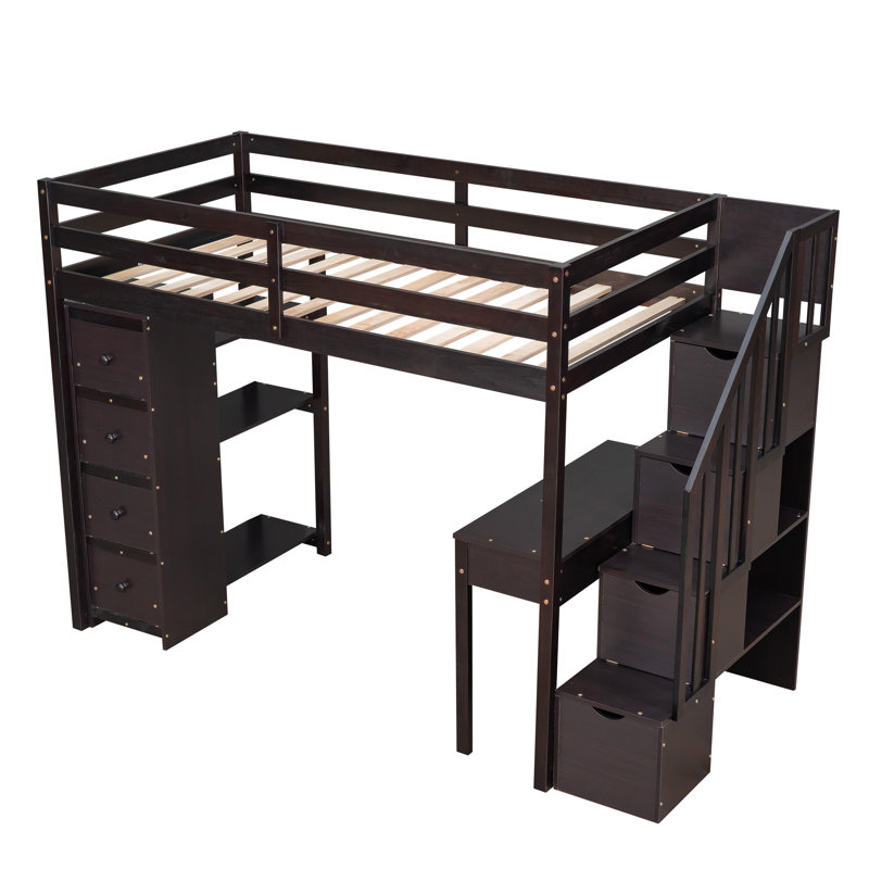 Lit mezzanine multifonctionnel en bois avec bureau et rangement pour une chambre élégante et peu encombrante