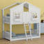 Lit superposé House avec toit, fenêtre, boîte de fenêtre, porte, avec barrières de sécurité et échelle-114400123