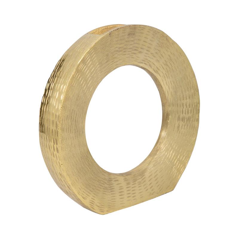 Vase en aluminium avec découpe circulaire et surface texturée., Doré, H 11 po x l 12 po x P 2,25 po