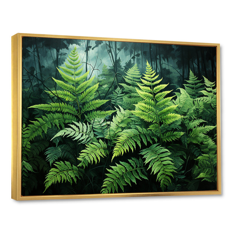 Emerald Green Ferns Forest IV sur toile, H 34 po x l 44 po x P 1,5 po, Cadre flottant doré