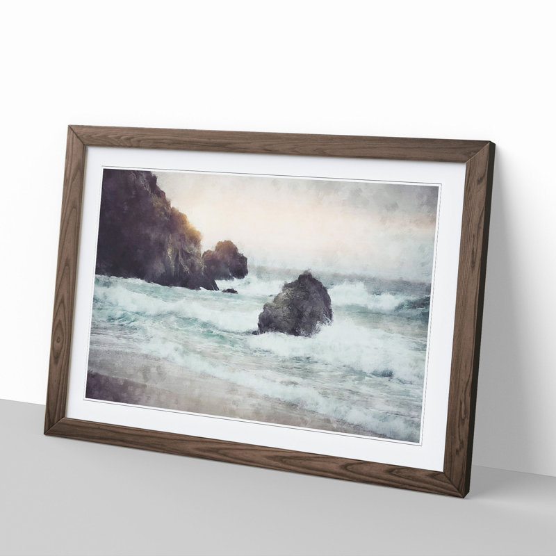 Beach Seascape - Picture Frame Painting, Walnut Framed, 36cm H x 48cm W x 2cm D