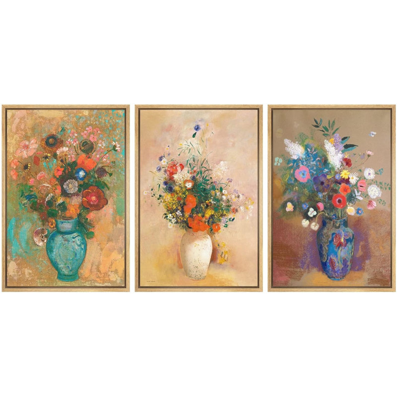 3 pièces dans des vases, H 36 po x l 24 po x P 1,5 po, Plastique naturel encadré