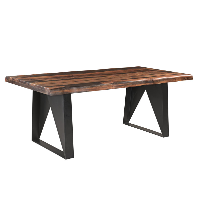 Ensemble de salle à manger 7 pièces en bois massif avec chaises et table à dossier échelle, Marron foncé, Noyer