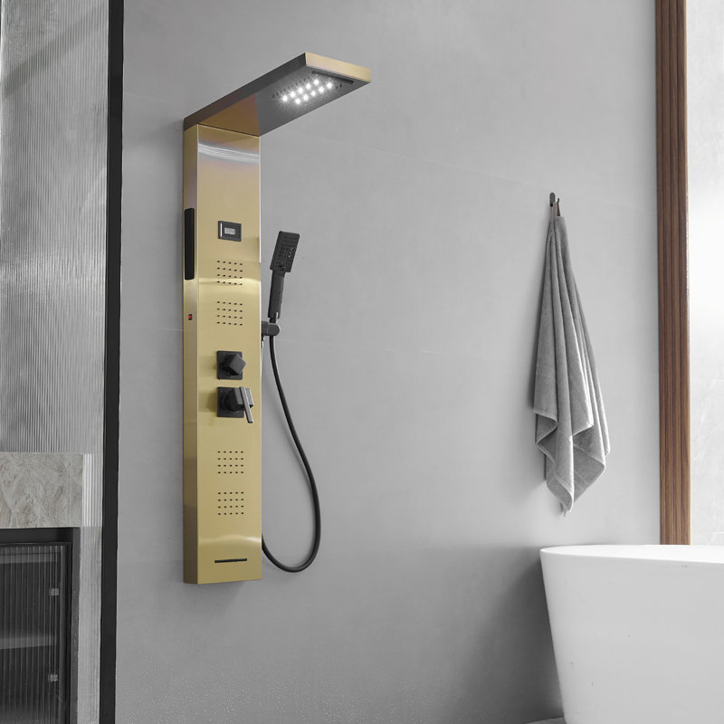 Système de douche à panneau de douche 52 po avec pomme de douche fixe, Or noir