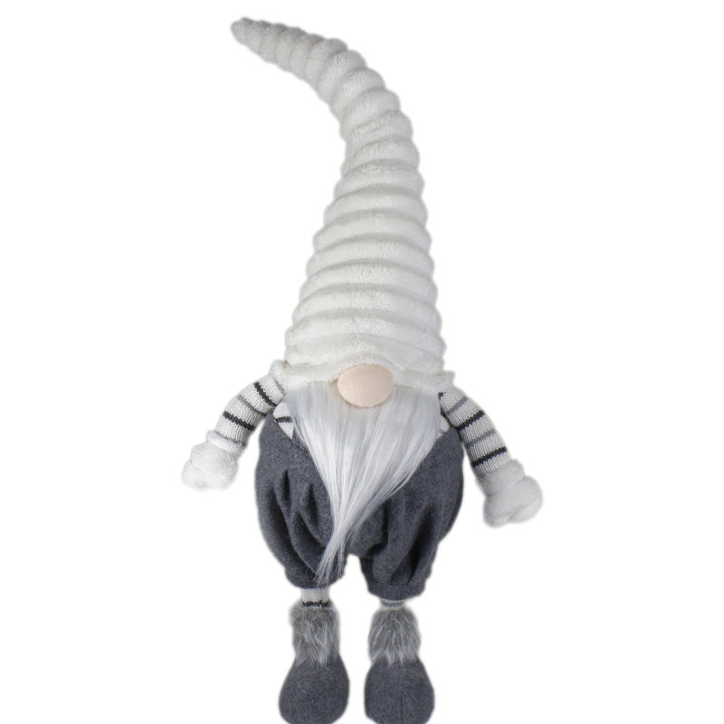 Décoration de Noël de table gnome debout 25 po blanc et gris