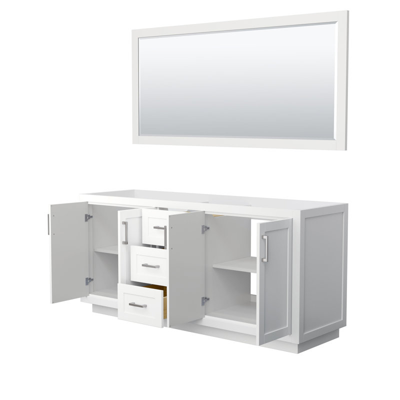 Base de meuble-lavabo double autoportant 71 po avec miroir 70 po Miranda, Blanc / nickel brossé