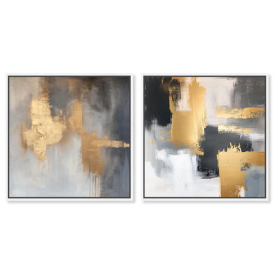 «Gilded Tranquil Abstract Art», ensemble de 2 panneaux sur toile par 