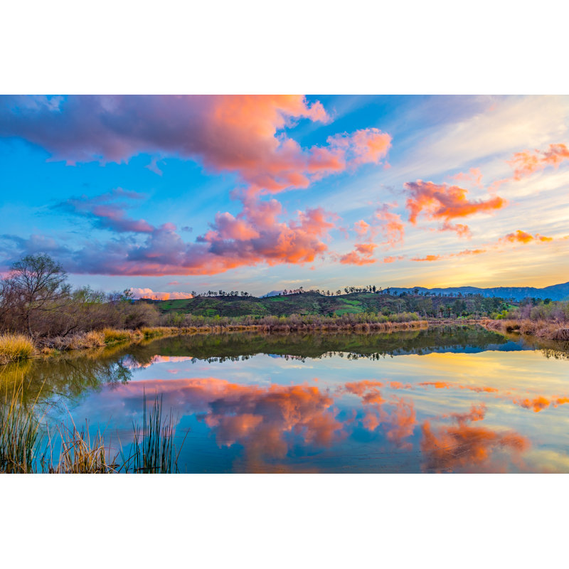 Sunset Lake Reflections At Dusk With Cloudscape,CA by Ron And Patty Thomas - No Frame Art Prints on Canvas, 61cm H x 91cm W