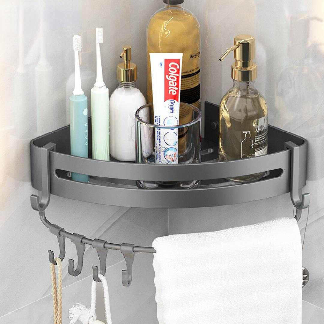 Rebrilliant Adhesive Mount Wall Corner Storage Rack Bathroom Shower Basket