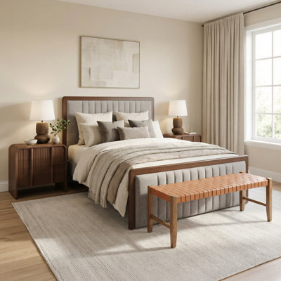 Somune Queen Bed Gray & Walnut