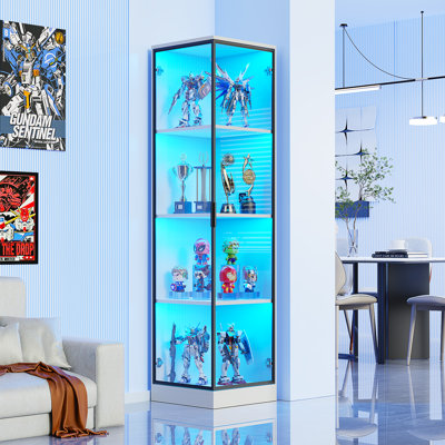 4-Tier Corner Display Cabinet with 3 Color Light, Display Case for Playroom, Bedroom by Wrought Studio