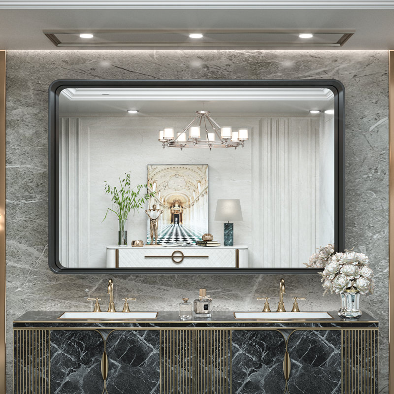 Brayner Bathroom Vanity Mirror Metal Wall Mirror Accent Mirror, Black, 36" x 55"