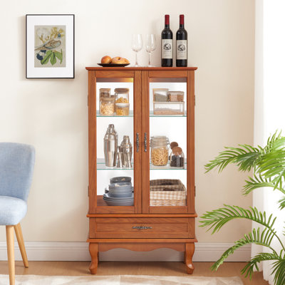 Vitrine Exquise - 2 portes, 1 tiroir, tablettes réglables, incluses, verre de luxe avec tiroir en chêne