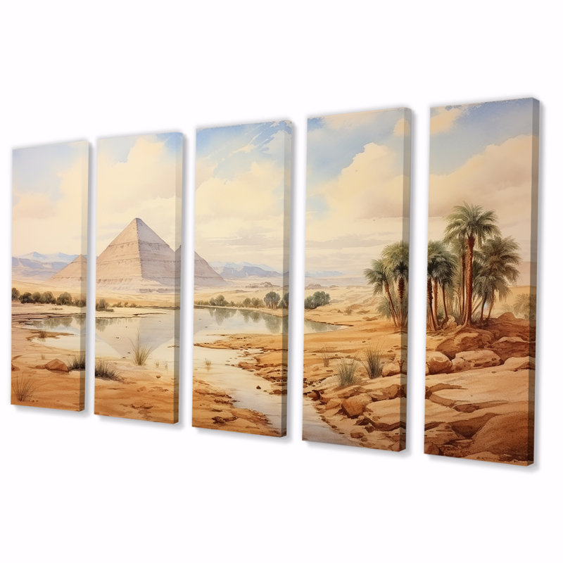 Ancienne pyramide égyptienne, art mural 5 pièces, H 32 po x l 80 po
