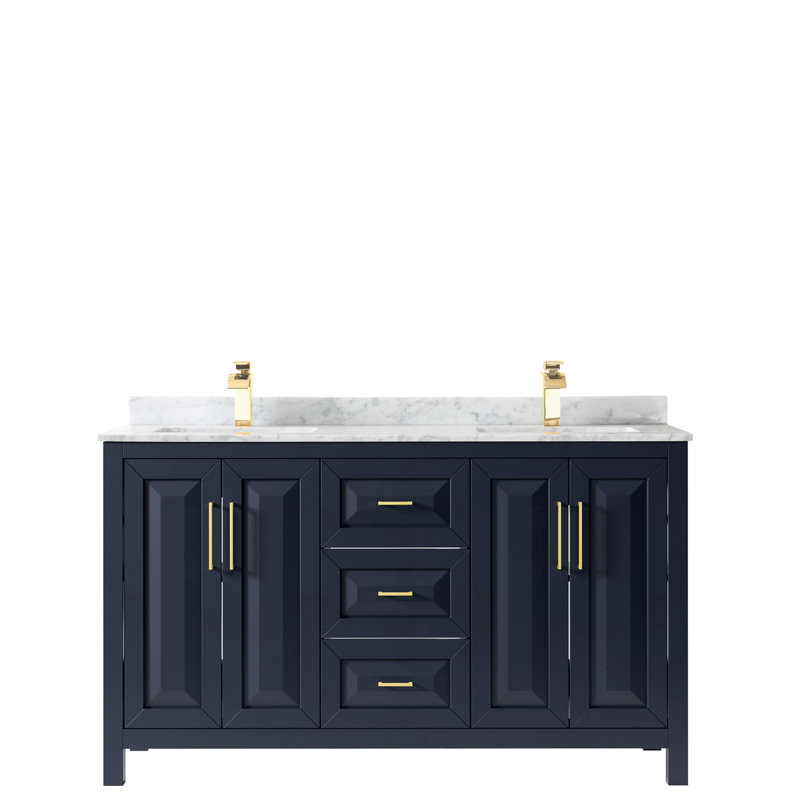 Daria 60'' W Double Vanity, White, White Cultured Marble, Brushed Gold