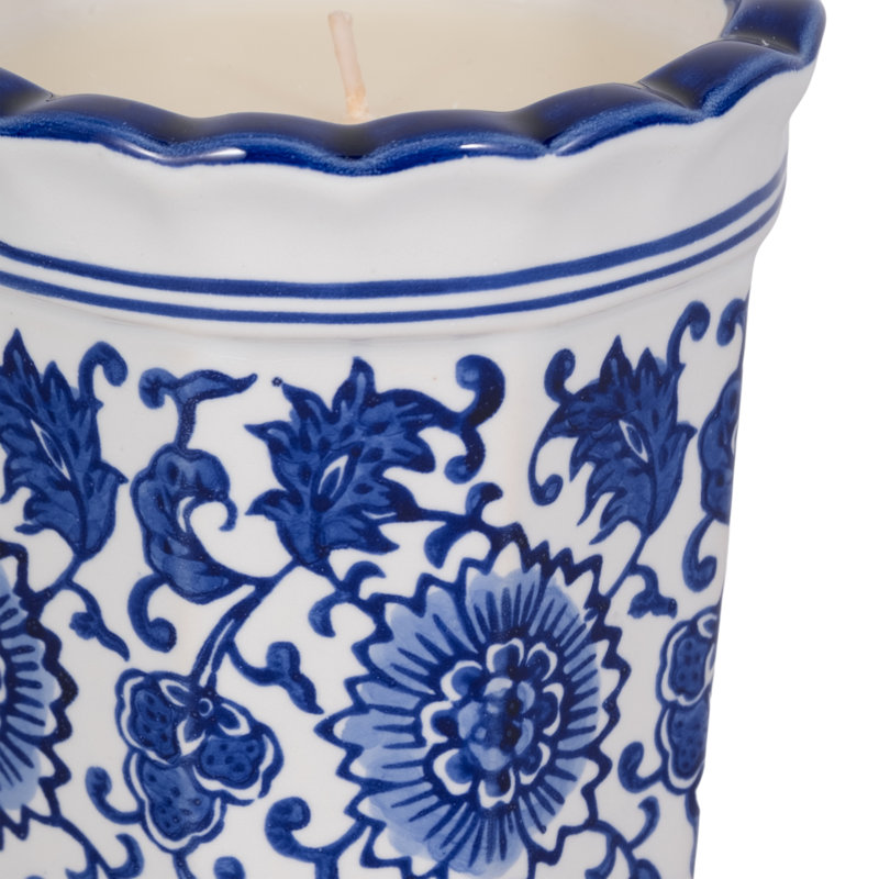 Bougie décorative en jasmin en céramique pour bibliothèque - Décoration moderne pour table basse, chambre à coucher ou décor de salon - 5 po, bleu et blanc