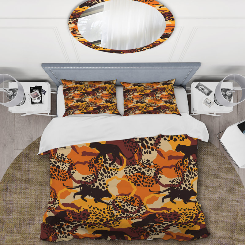 Ensemble de housse de couette en microfibre jaune / brun 3 pièces, Housse de couette pour très grand lit et 2 très