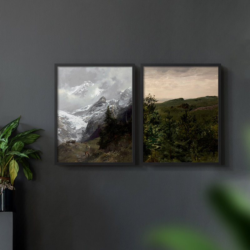 «Vintage Landscape XLIV», impression giclée sur cadre - ensemble de 2, Noir, noir, noir, noir, H 23 po x l 58 po