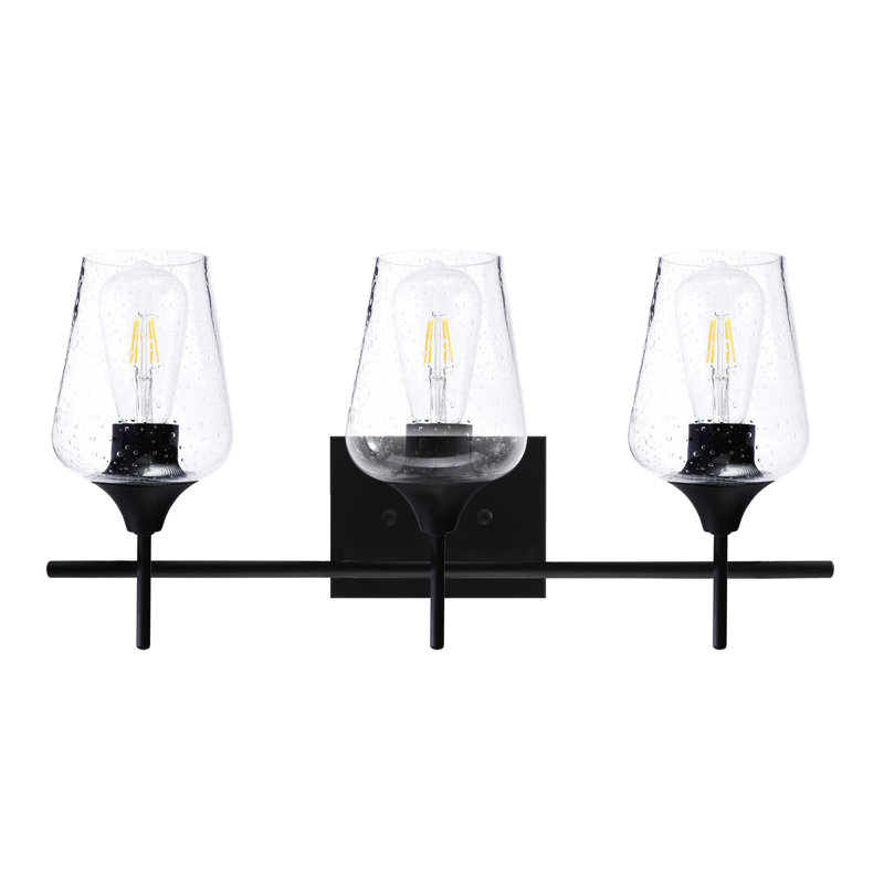 Éclairage pour meuble-lavabo à intensité variable Herminie, Noir mat, À bulles, 3 lumières