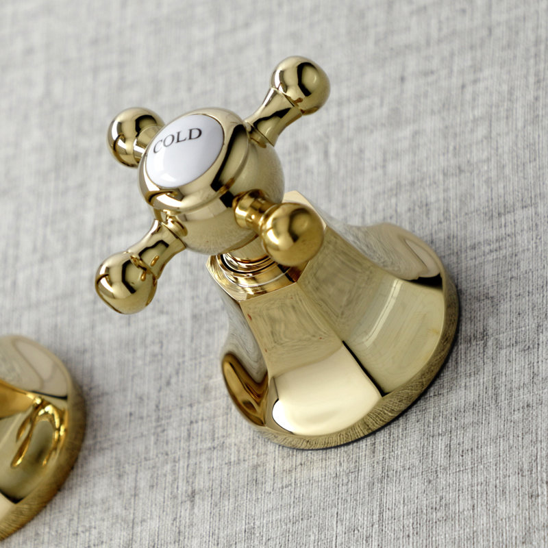 Kingston Brass Metropolitan Two-Handle 3-Hole Wall Mount Roman Tub Faucet, Polished Brass
