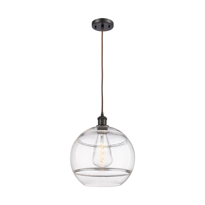 Luminaire suspendu à 1 lumière Ballston Bienes-516-G556, Transparent, H 13,38 po x l 12 po x P 12 po, Bronze huilé