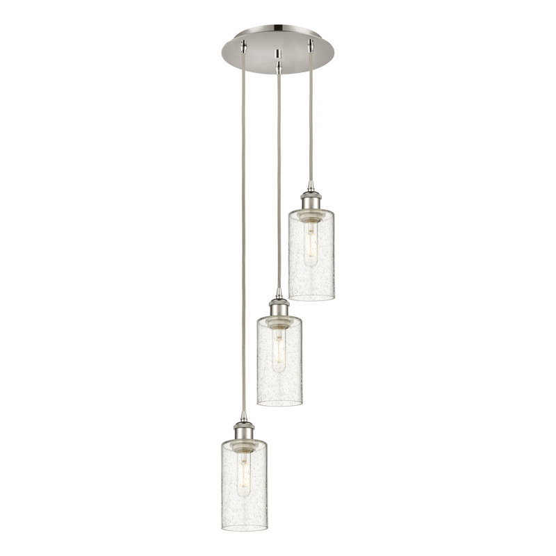 Caius - Luminaire suspendu suspendu à 3 lumières, Grainé, Nickel poli, H 132,88 po x l 12,63 po