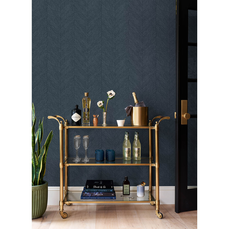 Kallam Indigo Chevron Wallpaper, Dark Blue