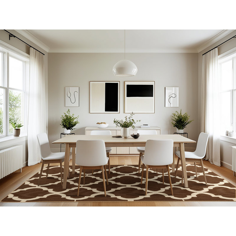 Machine Washable Trellis Brown Area Rug, Rectangle 7' x 10'