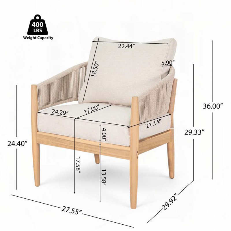 Fauteuil club d'extérieur en bois d'acacia, Beige
