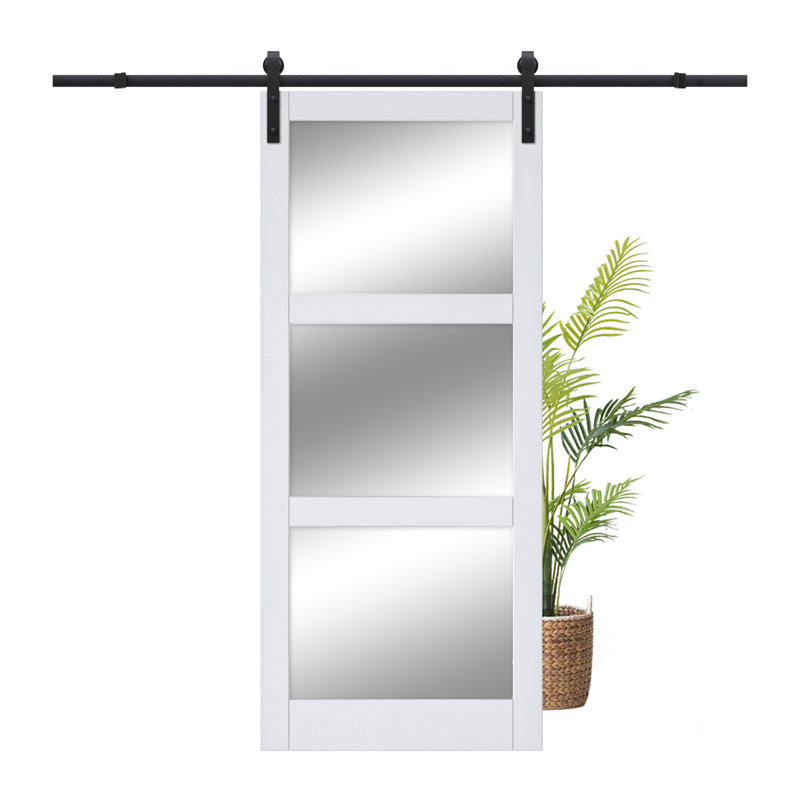 Double-sided  Glass Mirror and Solid Manufactured Wood Sliding Barn Door with Installation Hardware Kit(Soft Close Inclued)